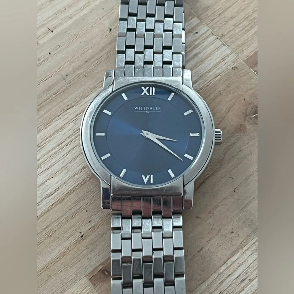 Wittnauer Longines Rare Men’s Watch Large Blue Dial Stainless Weave Bracelet